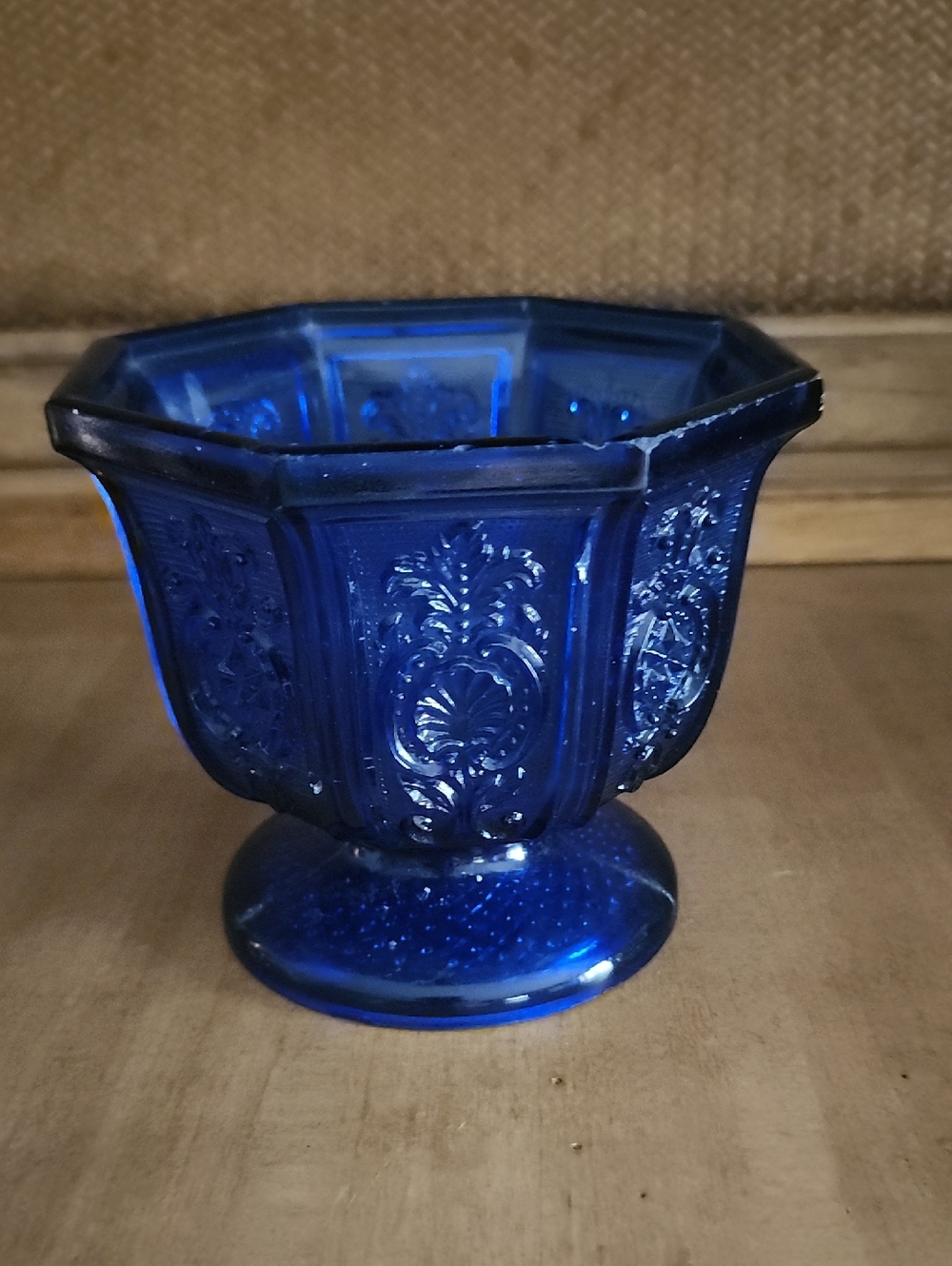Vintage Tiara Cobalt Blue Sandwich Glass Small Compote Bowl